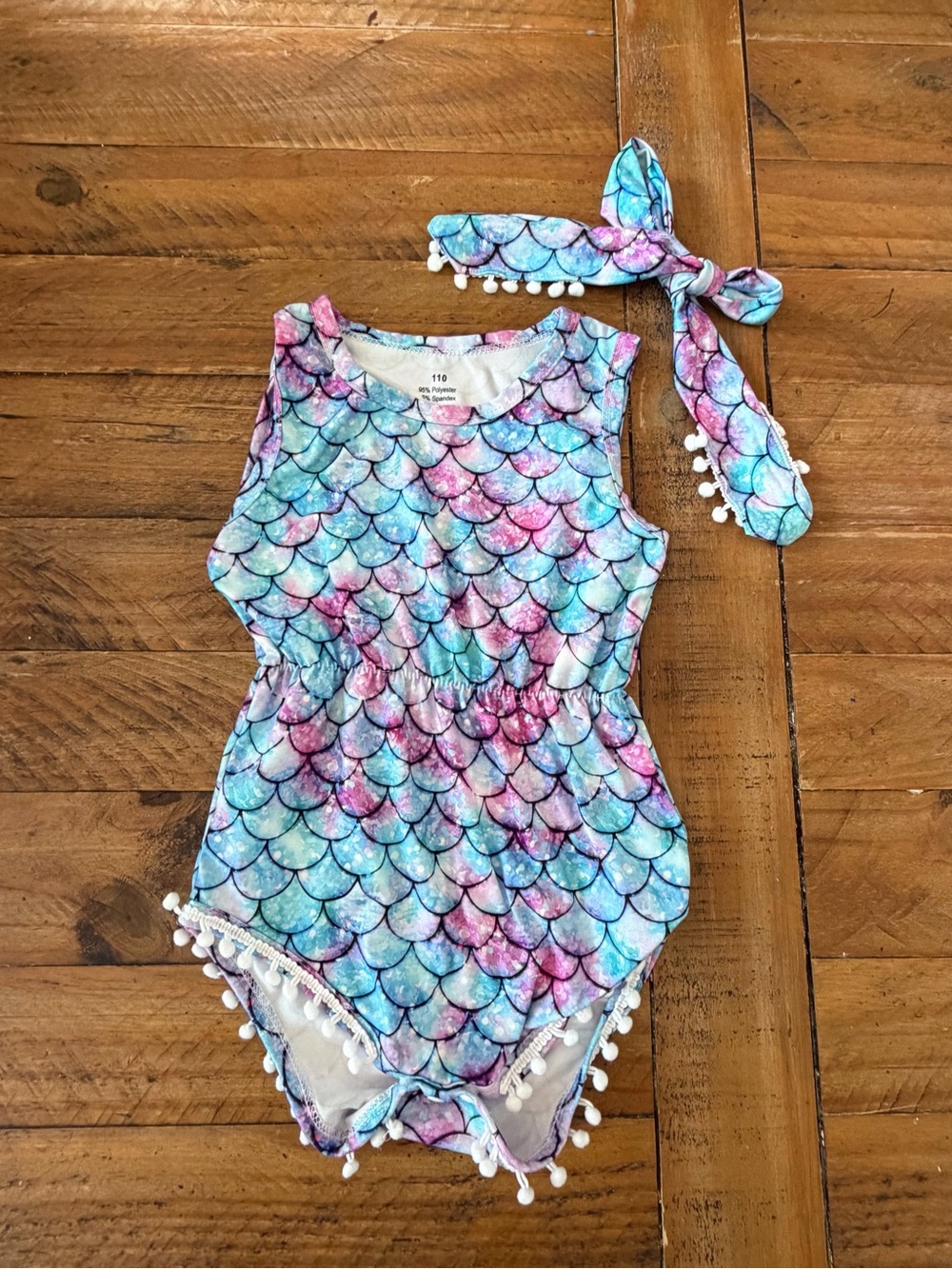 Unbranded Girls' Mermaid Scale One-Piece Romper in Aqua Pink